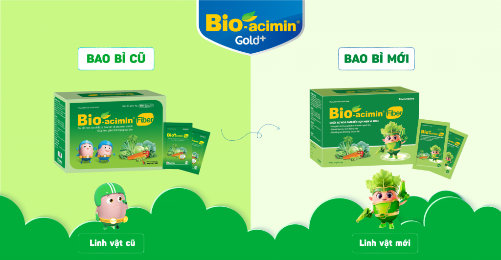 Chi tiết thay đổi bao bì và hình ảnh linh vật của sản phẩm Bio-acimin Fiber