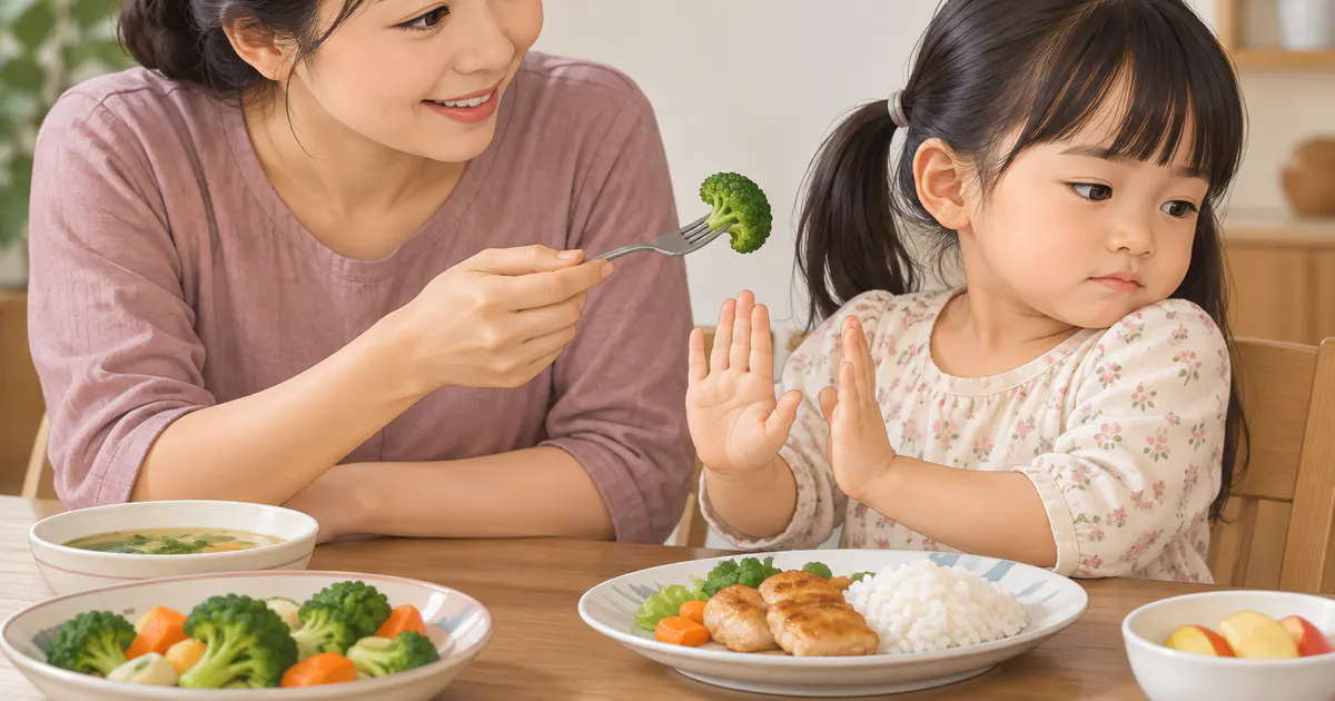 Cha mẹ bình tĩnh trò chuyện khi trẻ từ chối một món ăn mới
