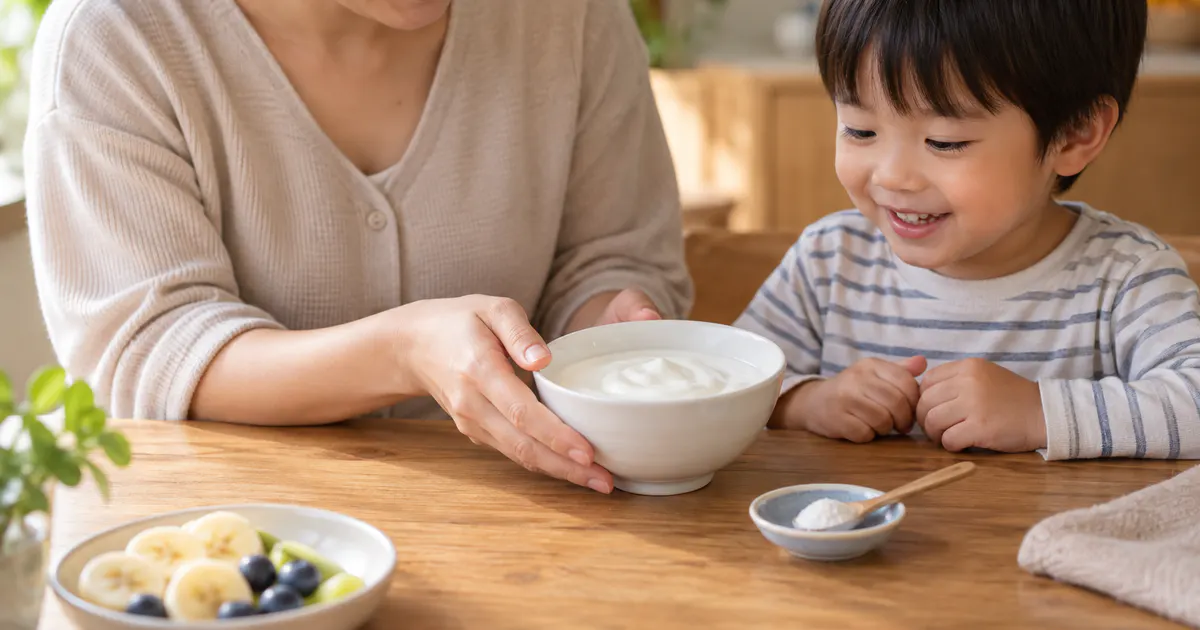 Cha mẹ chuẩn bị sữa chua và men vi sinh riêng để trẻ dễ dung nạp