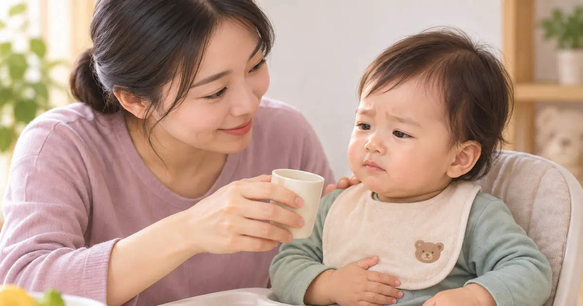 Cha mẹ quan sát biểu hiện và tình trạng uống nước của trẻ ăn dặm
