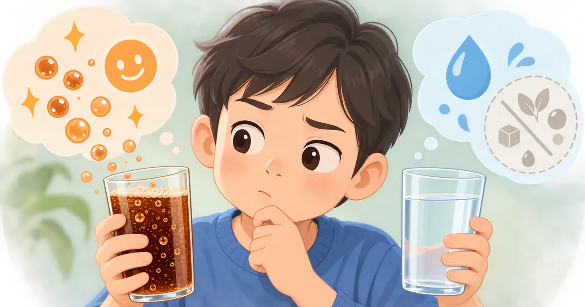 Minh họa lợi ích giới hạn và bất lợi của nước ngọt có ga với trẻ