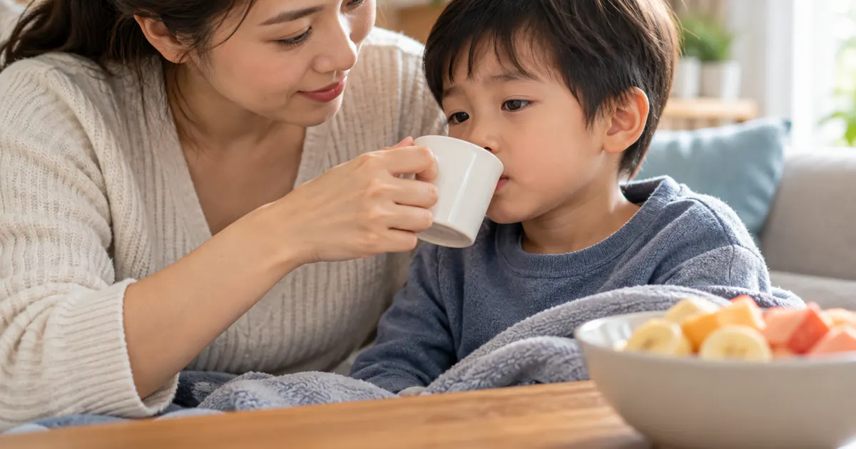 Mẹ cho con uống nước khi tìm hiểu trẻ táo bón sau sốt cần chăm sóc ra sao