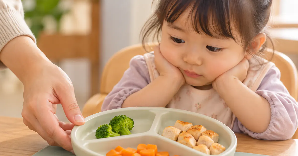 Khẩu phần món mới nhỏ được đặt riêng cạnh món quen để bé dễ làm quen mùi