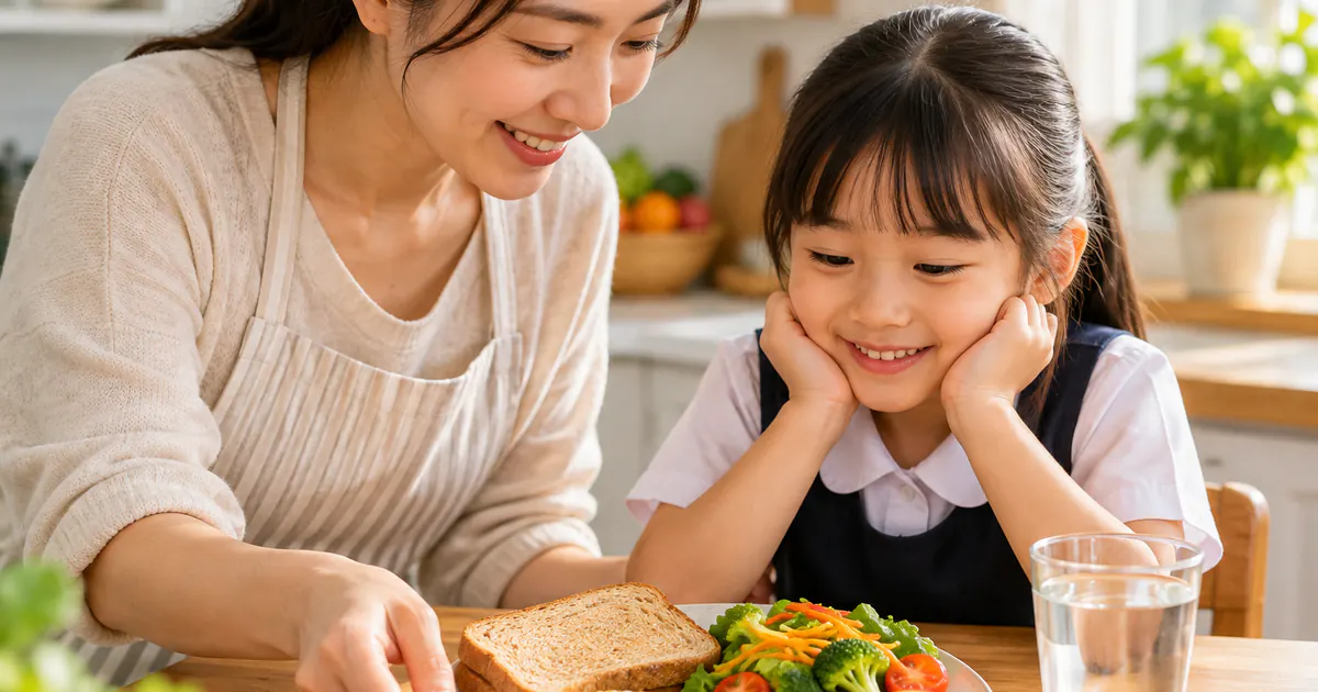 Mẹ chuẩn bị bữa sáng nhanh gọn đủ chất cho trẻ đi học với bánh mì, trứng và trái cây