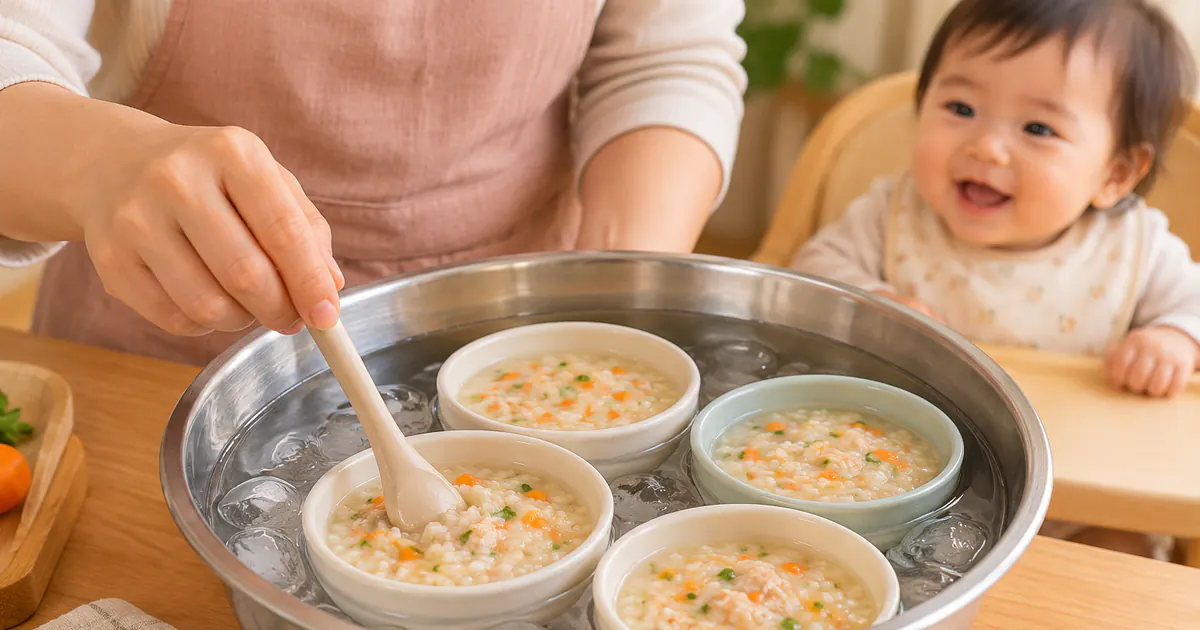 Chia thức ăn đã nấu thành khẩu phần nhỏ để làm nguội nhanh