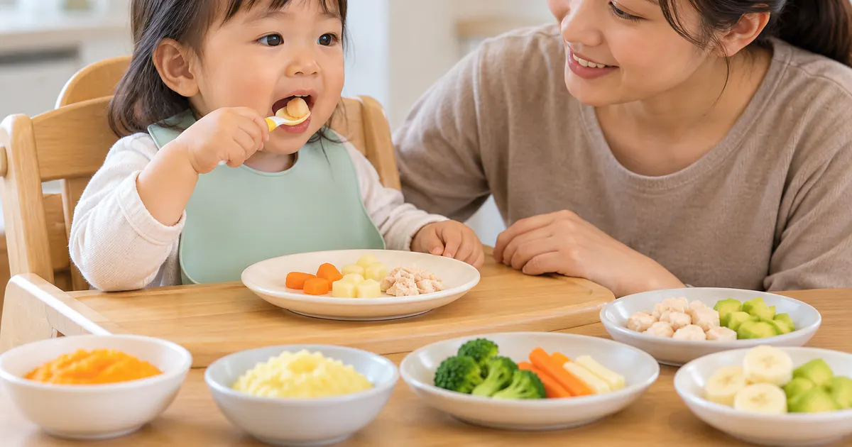 Trẻ ngồi thẳng và được người lớn giám sát khi luyện nhai