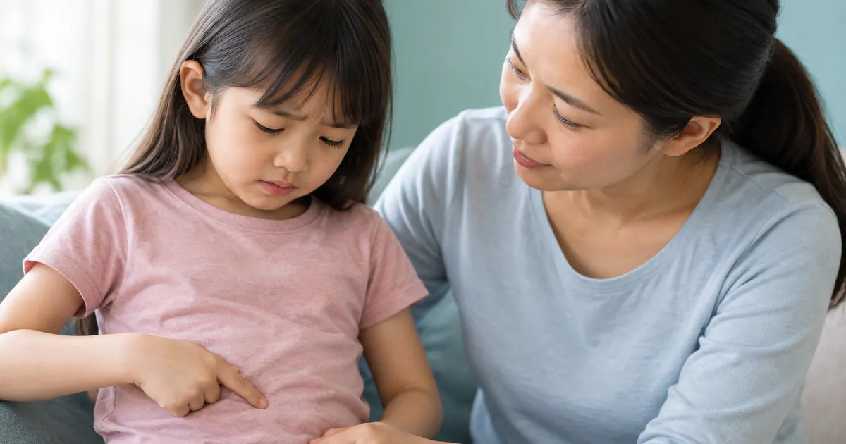 Cha mẹ thực hành cách giúp trẻ mô tả vị trí và mức độ đau bụng