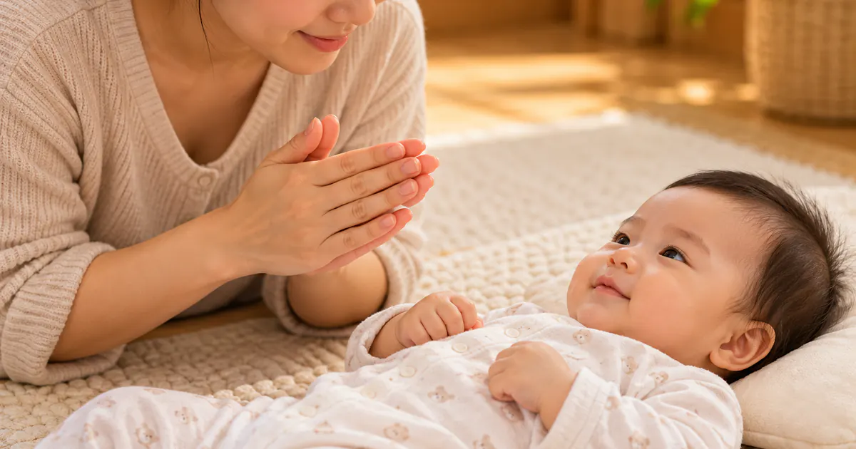 Người chăm sóc làm ấm đôi tay trước khi massage bụng cho trẻ