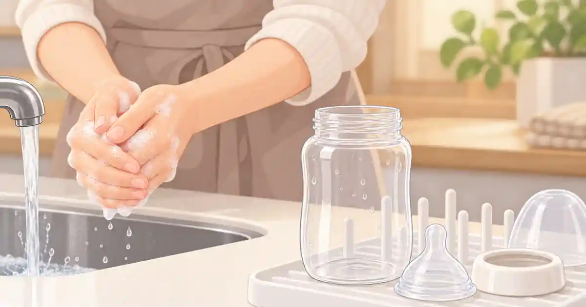Rửa tay và chuẩn bị dụng cụ sạch trước khi pha sữa cho trẻ