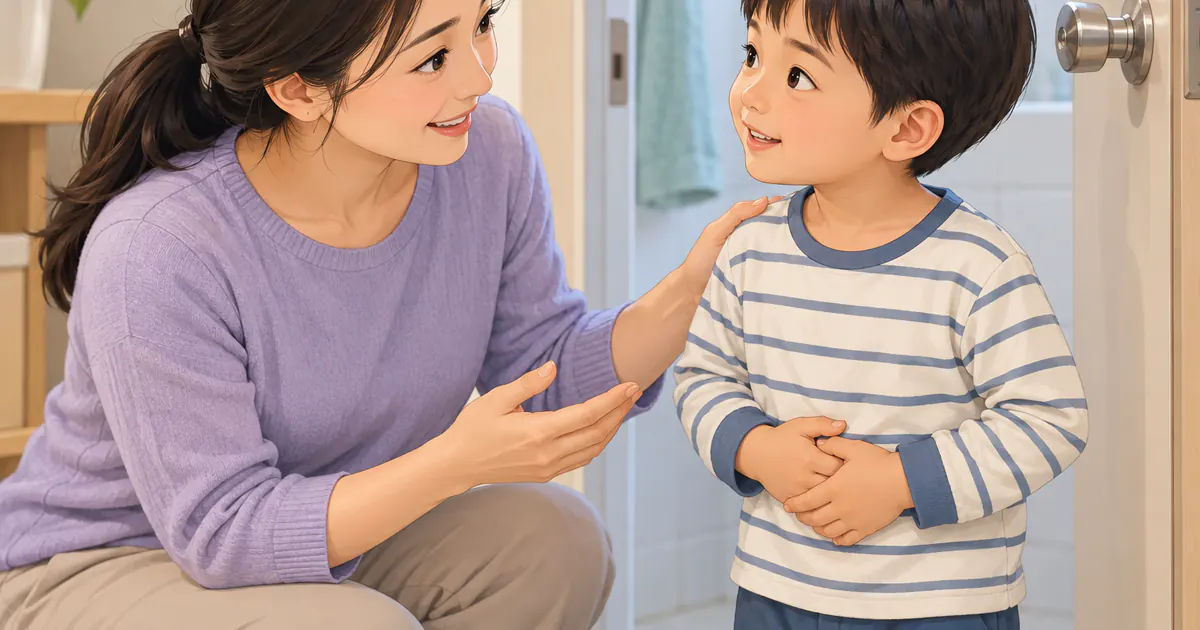Cha mẹ trò chuyện nhẹ nhàng với trẻ về thói quen đi ngoài và cảm giác ở bụng