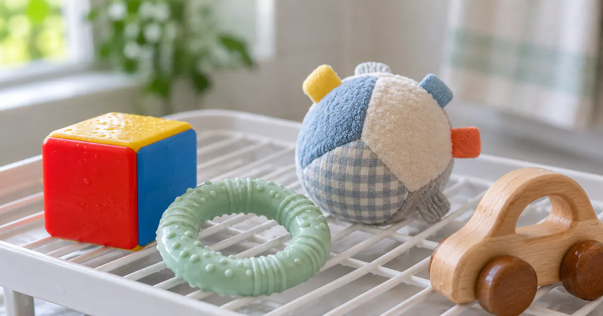 Đồ chơi bằng nhựa, silicone, vải và gỗ được làm sạch riêng