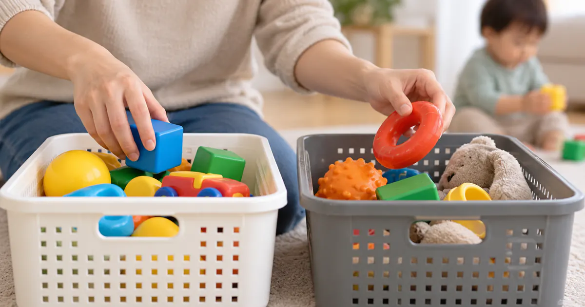 Phân tách đồ chơi sạch và đồ chơi chờ vệ sinh trong ngày