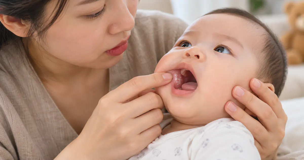 Cha mẹ quan sát mảng trắng trong miệng trẻ để nhận biết dấu hiệu cần khám