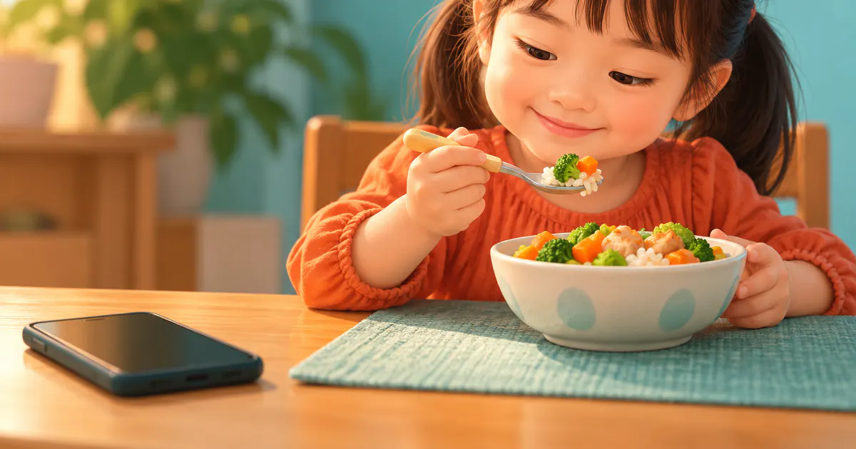 Trẻ chú ý món ăn và nhận biết tín hiệu đói no thay vì nhìn điện thoại