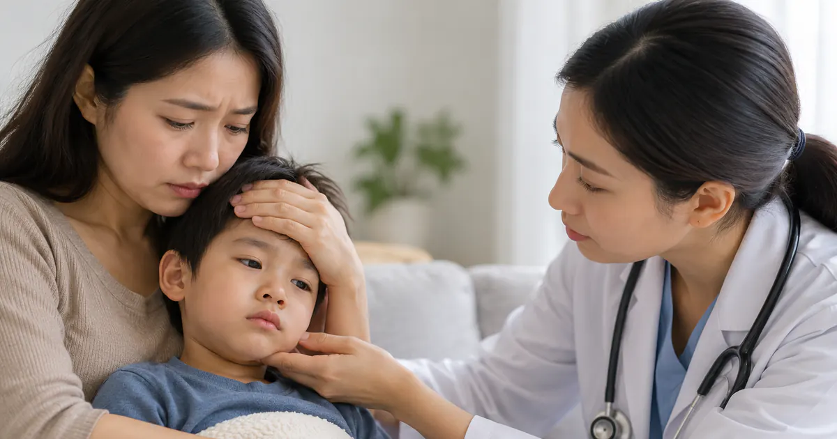 Bác sĩ kiểm tra trẻ có dấu hiệu mất nước khi tiêu chảy, nôn hoặc sốt