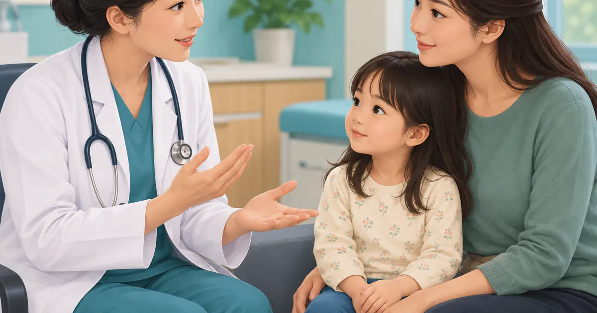 Cha mẹ trao đổi với bác sĩ để chọn men vi sinh phù hợp cho trẻ