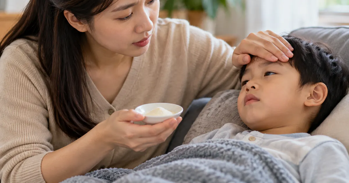 Mẹ kiểm tra nhiệt độ và tìm hiểu men vi sinh có dùng được khi trẻ đang sốt không