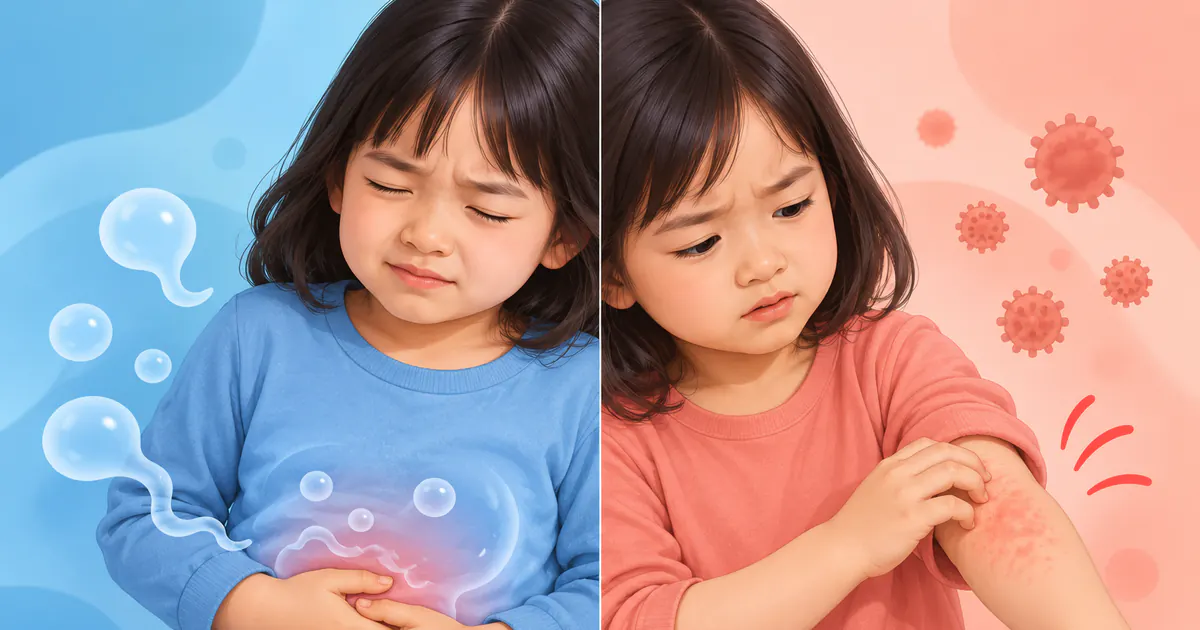 Minh họa phân biệt không dung nạp lactose và dị ứng đạm sữa bò ở trẻ