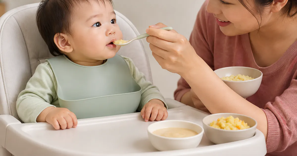 Tư thế ngồi thẳng và nhịp ăn chậm giúp trẻ làm quen kết cấu an toàn