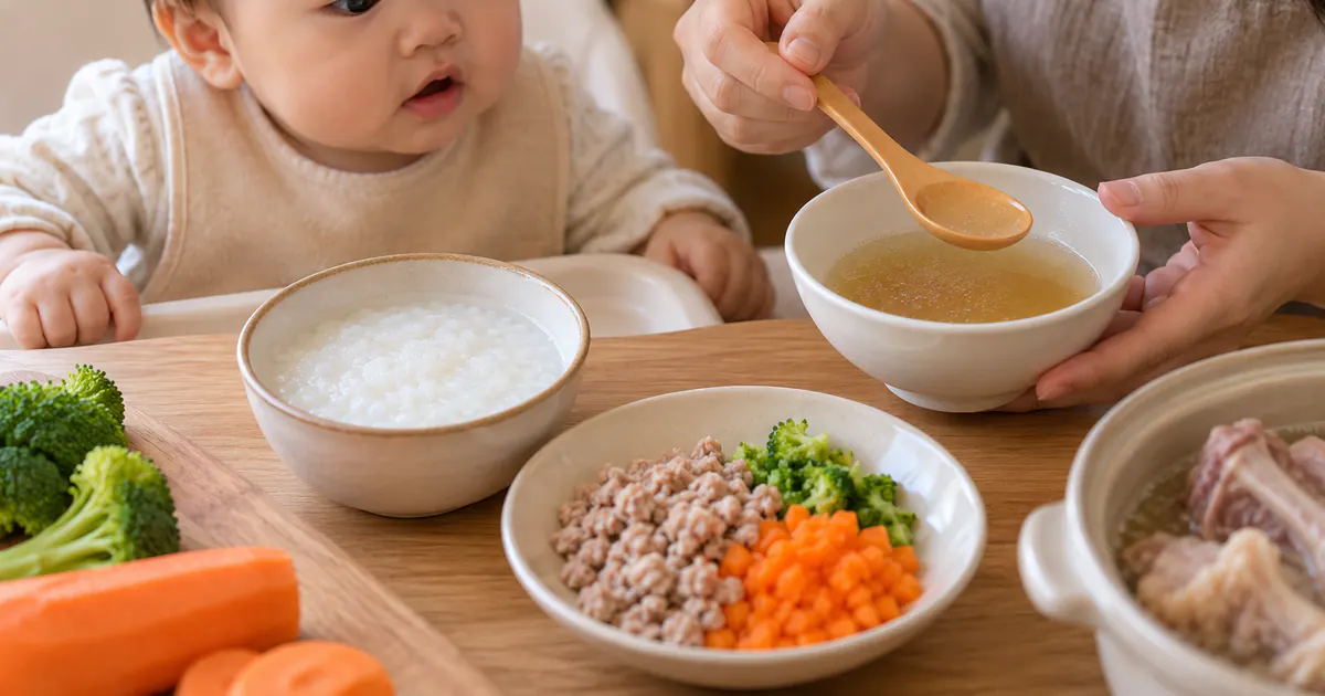 Cha mẹ tìm hiểu trẻ ăn dặm có nên dùng nước hầm xương trong bữa ăn đa dạng