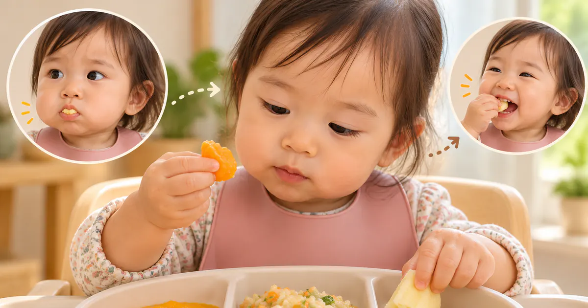 Trẻ làm quen các kết cấu thức ăn mềm để học nhai và nuốt