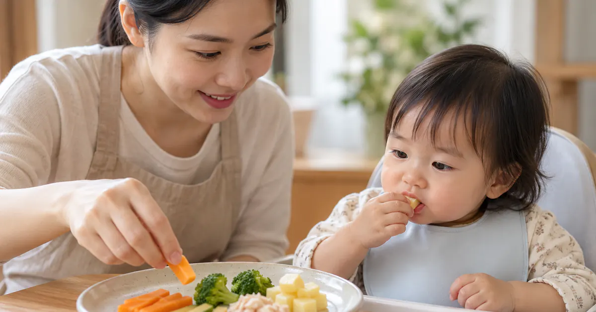 Miếng thức ăn mềm được tạo hình phù hợp với kỹ năng ăn của trẻ