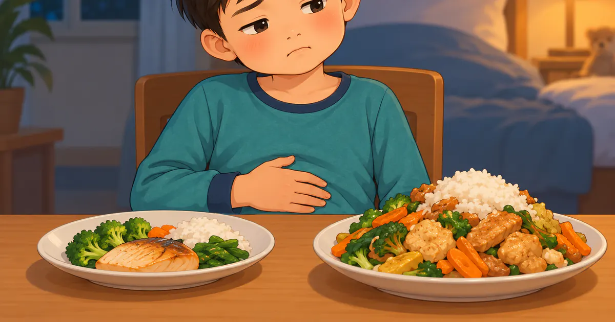 Trẻ cảm thấy đầy bụng trước khẩu phần bữa tối quá lớn