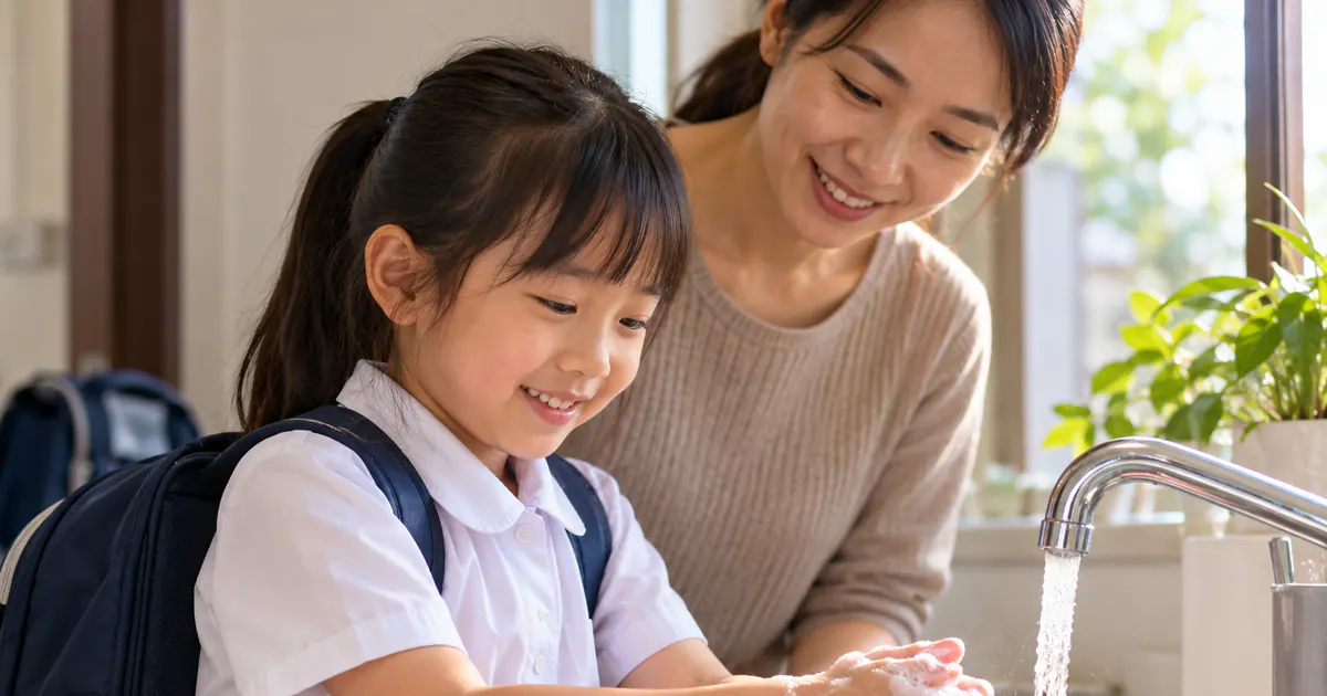 Trẻ đi học về cần rửa tay vào những thời điểm nào dưới sự hướng dẫn của mẹ