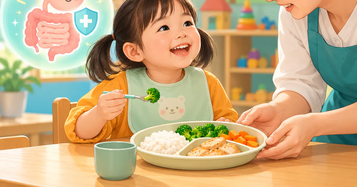 Trẻ ăn bữa cơm chín đủ nhóm chất để hỗ trợ tiêu hóa khi đi nhà trẻ