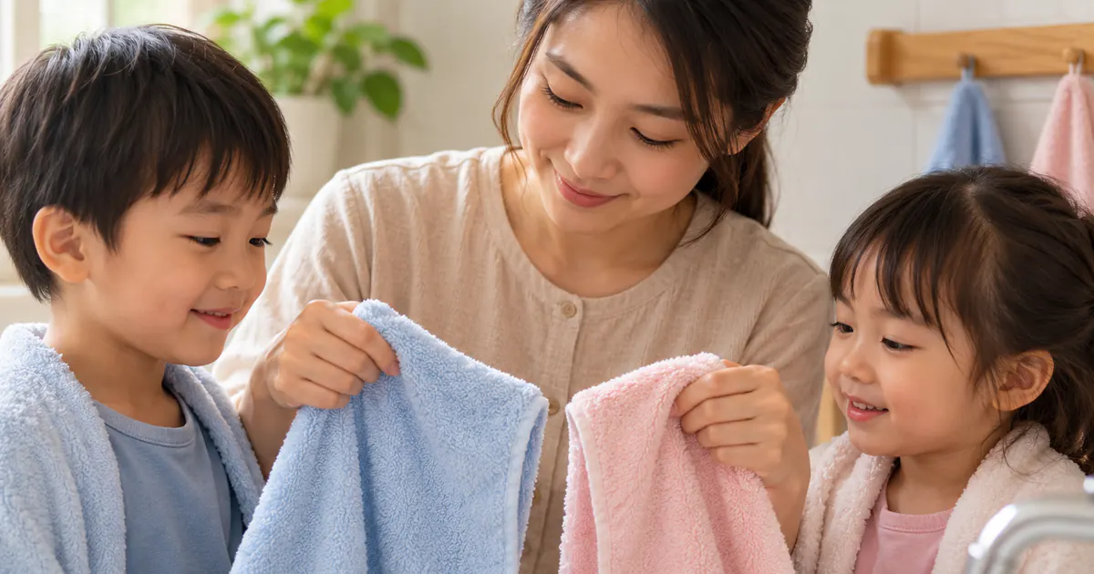 Mẹ chuẩn bị khăn riêng khi tìm hiểu trẻ dùng chung khăn mặt có dễ lây bệnh tiêu hóa không