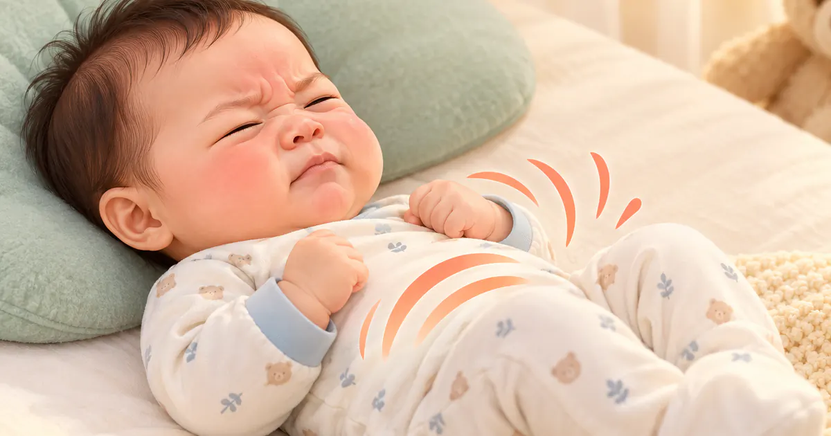 Minh họa trẻ sơ sinh phối hợp cơ bụng khi rặn đi ngoài phân mềm