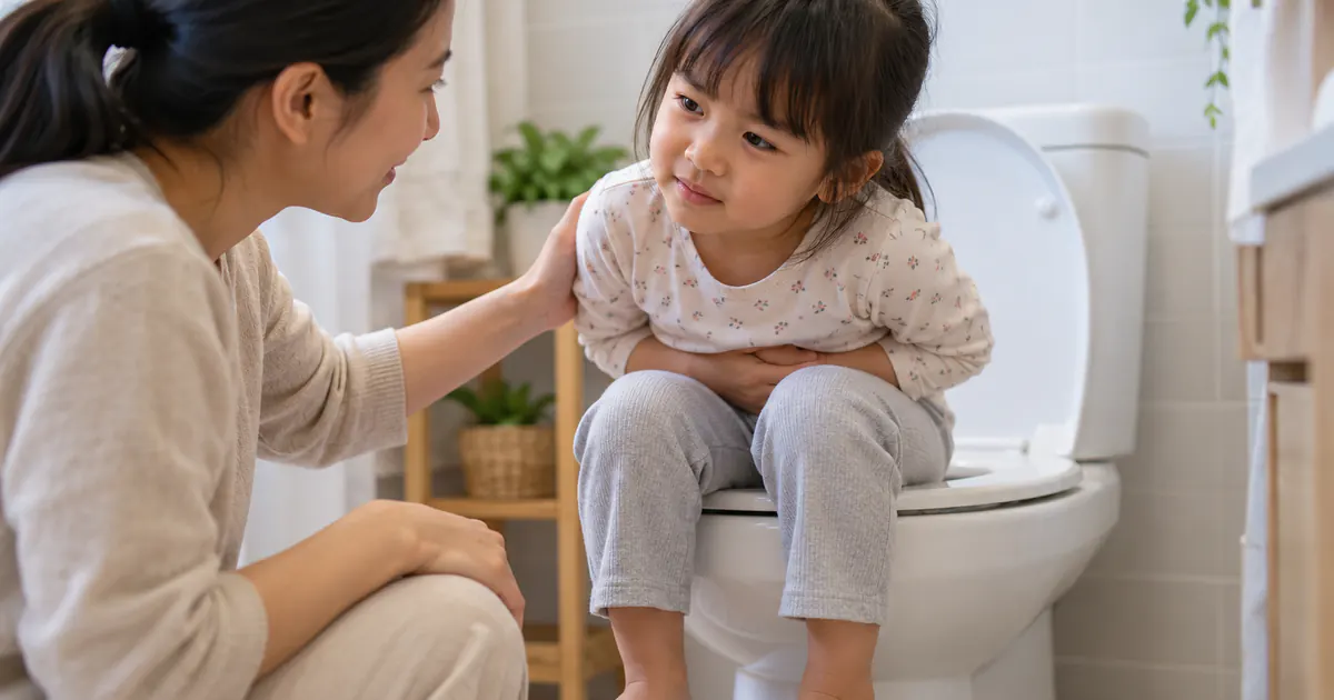 Trẻ ngồi đúng tư thế với chân có điểm tựa khi đi vệ sinh