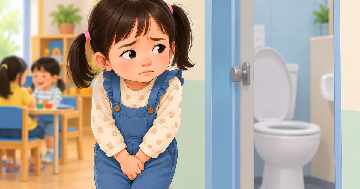 Trẻ bắt chéo chân vì ngại đi ngoài tại nhà trẻ