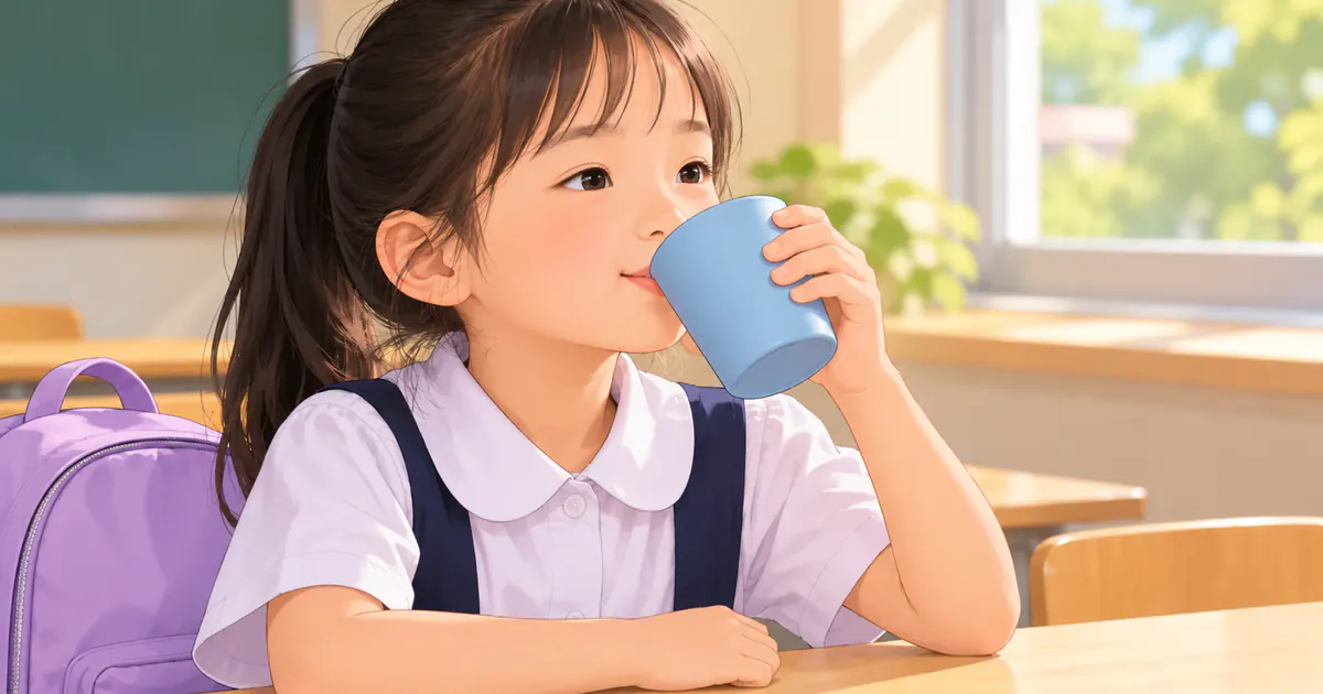 Trẻ uống từng ngụm nước theo thói quen dễ nhớ trong ngày học