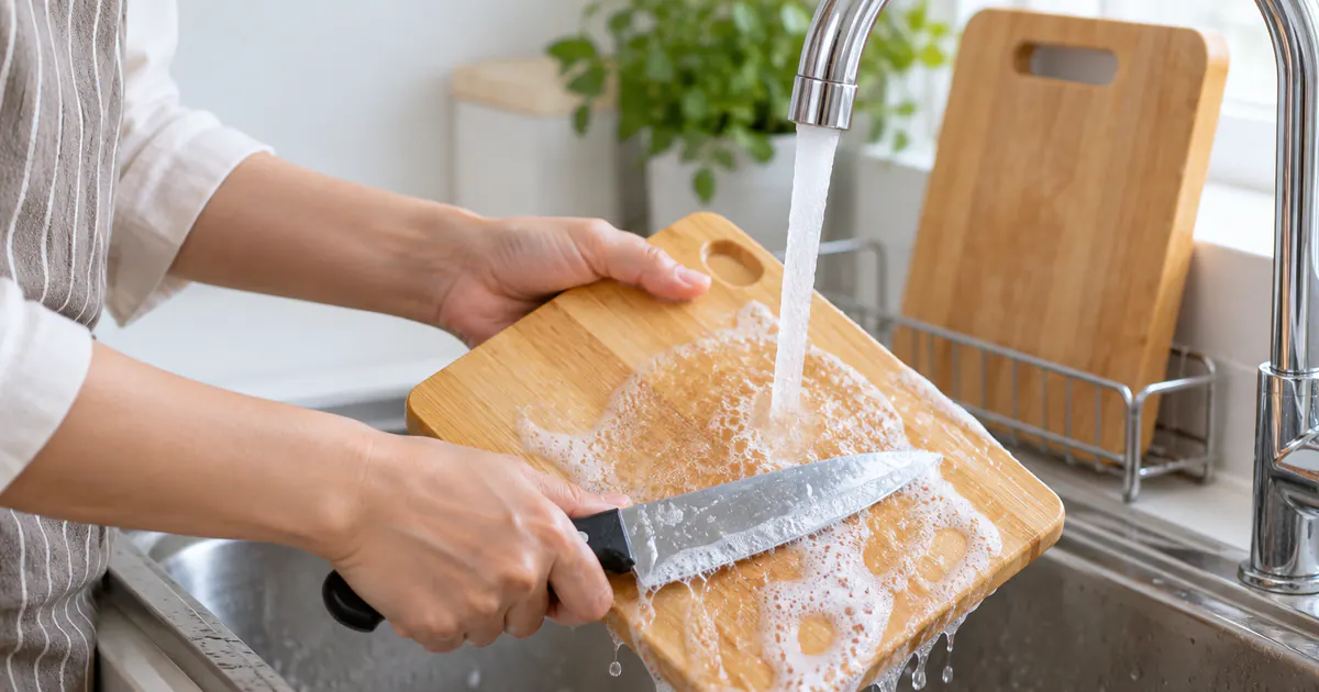 Rửa sạch dao thớt và dựng khô sau khi chuẩn bị thức ăn cho trẻ